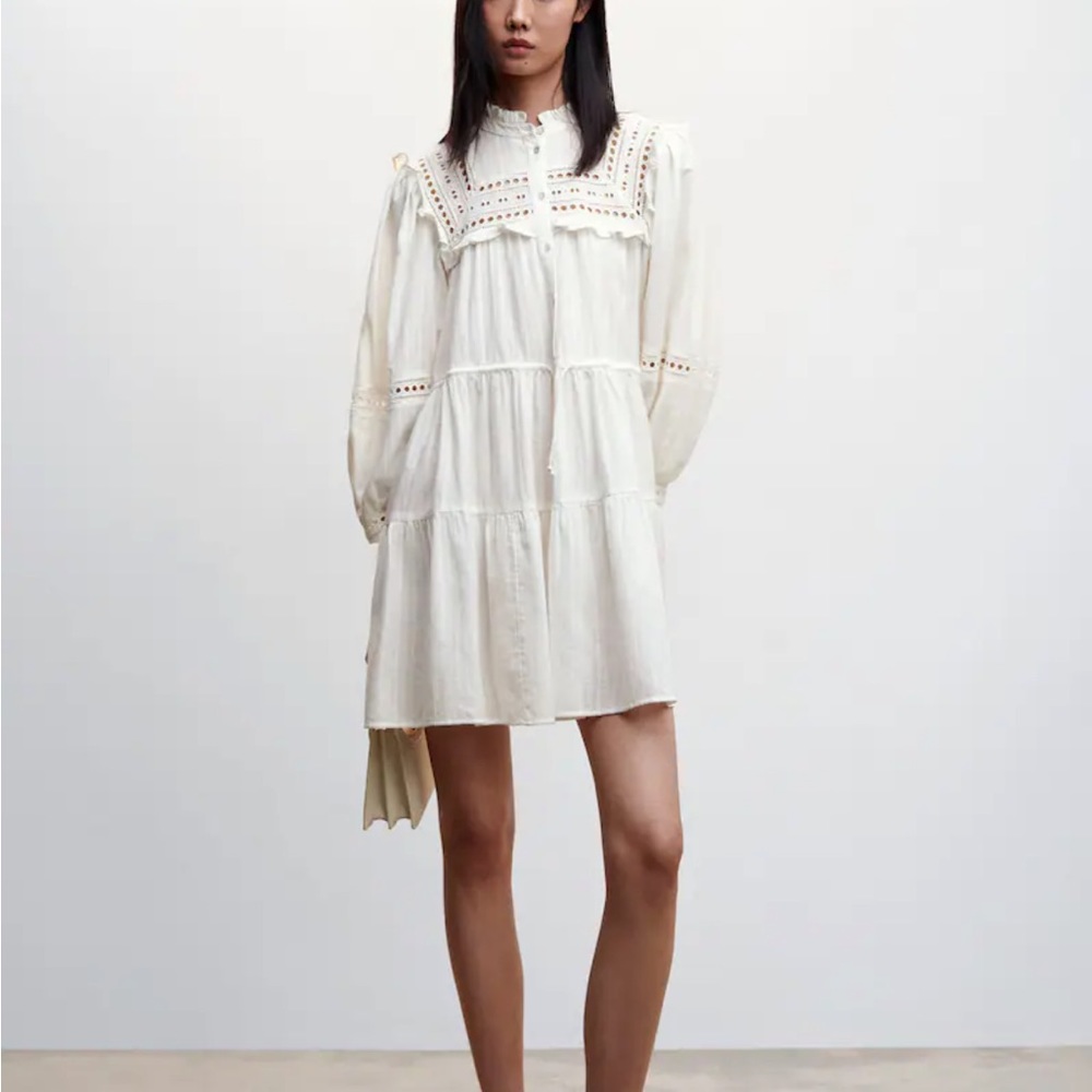 Mango white lace drop waist mini dress, new